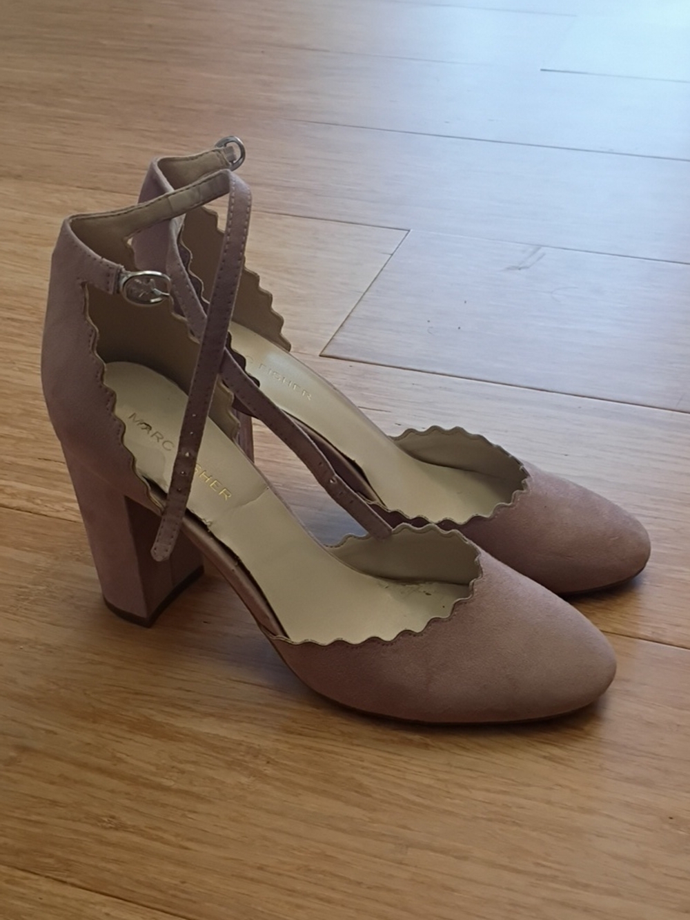 Marc Fisher Pink Scalloped Ankle-Strap Block Heel